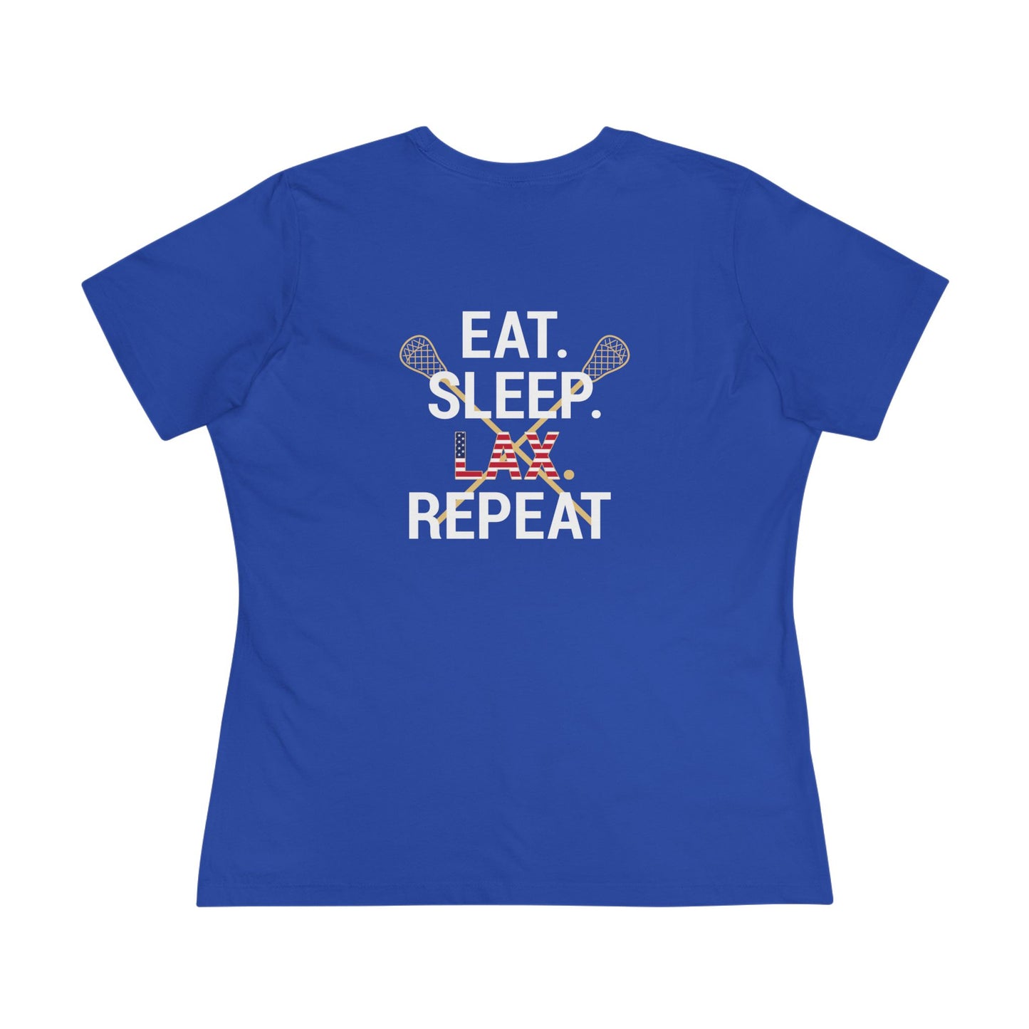 LAX Broettes Eat. Sleep. LAX. Repeat. – Women’s Tee (USA Flag Edition)