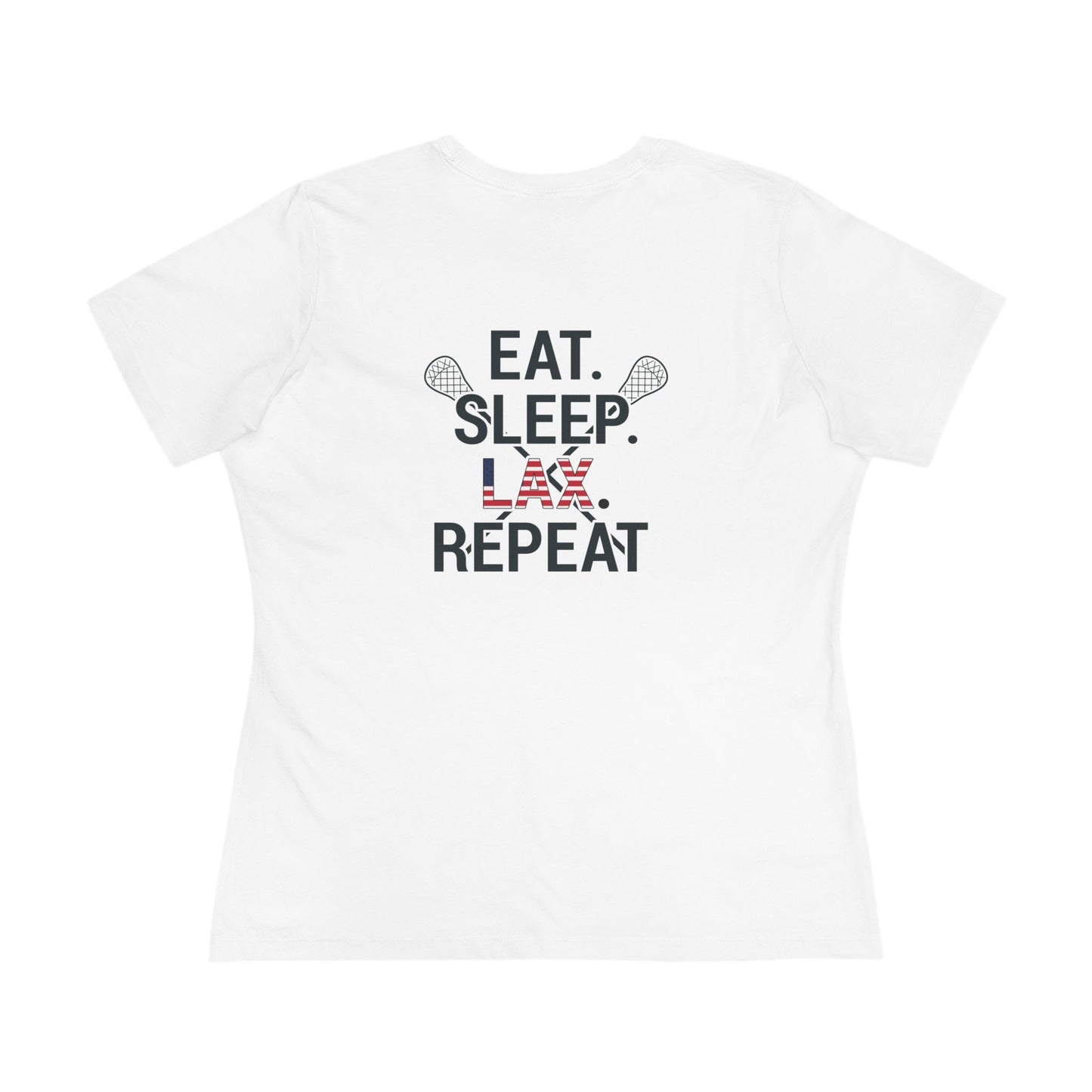LAX Broettes Eat. Sleep. LAX. Repeat. – Women’s Tee (USA Flag Edition)