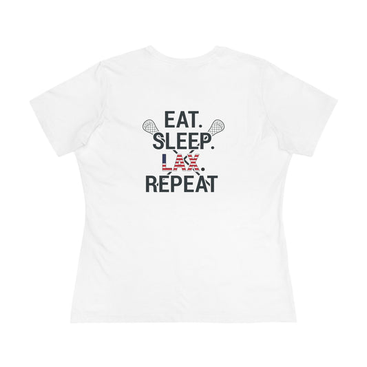 LAX Broettes Eat. Sleep. LAX. Repeat. – Women’s Tee (USA Flag Edition)