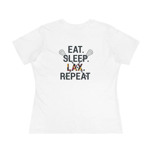 LAX Broettes Eat. Sleep. LAX. Repeat. – Women’s Tee (MD Flag Edition)